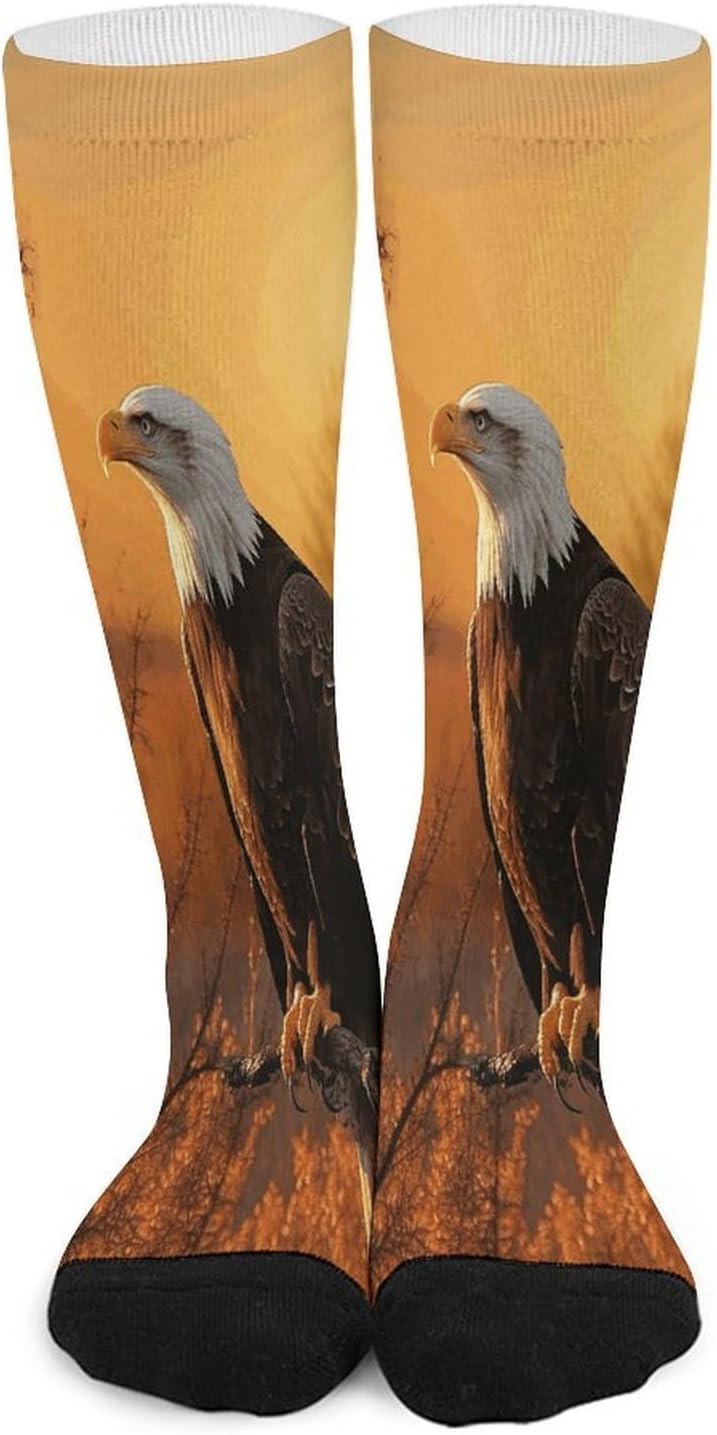 Golden Sunset Bald Eagle Compression Sock Circulation Support Socks Lightweight Knee High Tube Sock Over-The-Calf Sock for Adult