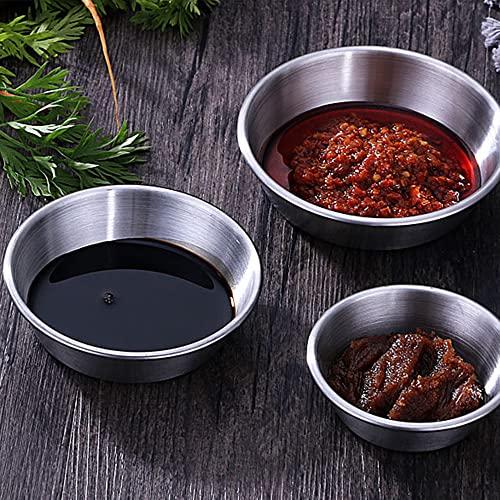 Stainless Steel Dipping Sauce Dish, Individual Sauce Bowls Saucers, Small Metal Ramekins, Little Seasoning Bowls, Soy Sauce Dishes For Sushi Salad Dressing Side Dish, 4 Pack 5.3Oz #TOP5