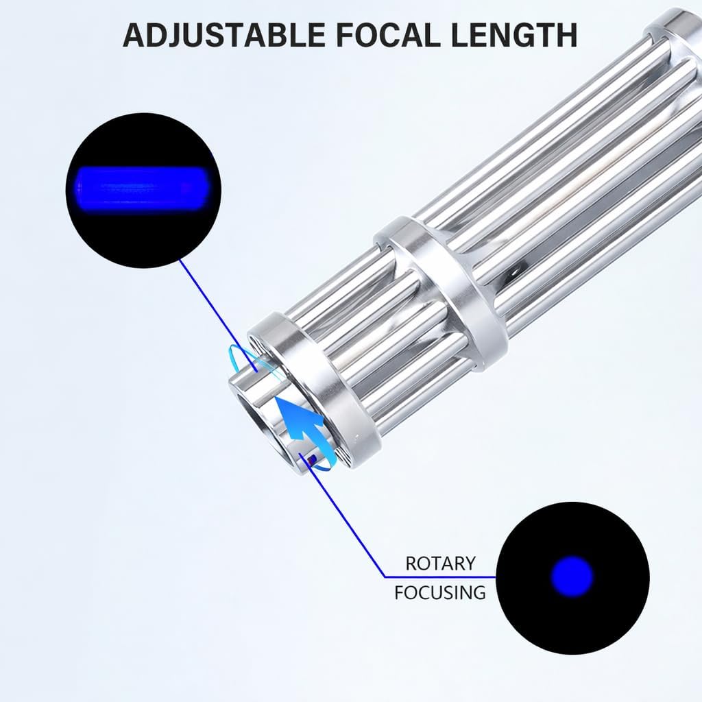 Blue Rechargeable LED Outdoor Flashlight, 6 Light Modes, Zoomable and Waterproof, Perfect for Camping, Hiking, and Fishing (Silver)