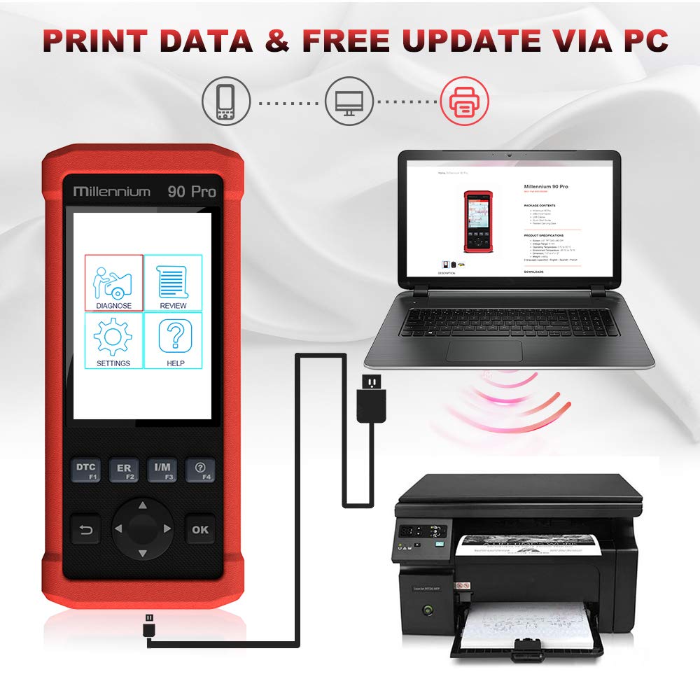 LAUNCH Millennium 90 Pro OBD2 Scanner, DIY Full OBD Function Car Code Reader, Check Motore/ABS/SRS/Transmission Diagnostic Scan Tool, Oil/EPB/BMS/DPF/SAS Reset/ABS Bleeding Car Scanner, aggiornamento