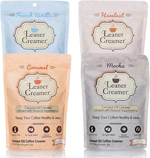 Leaner Creamer Coconut Creamer with Superfood Ingredients – Non-Dairy, Sugar-Free, Keto, Gluten-Free Powdered Coffee Creamer – Variety Pack – 4 Flavors – 280g Each