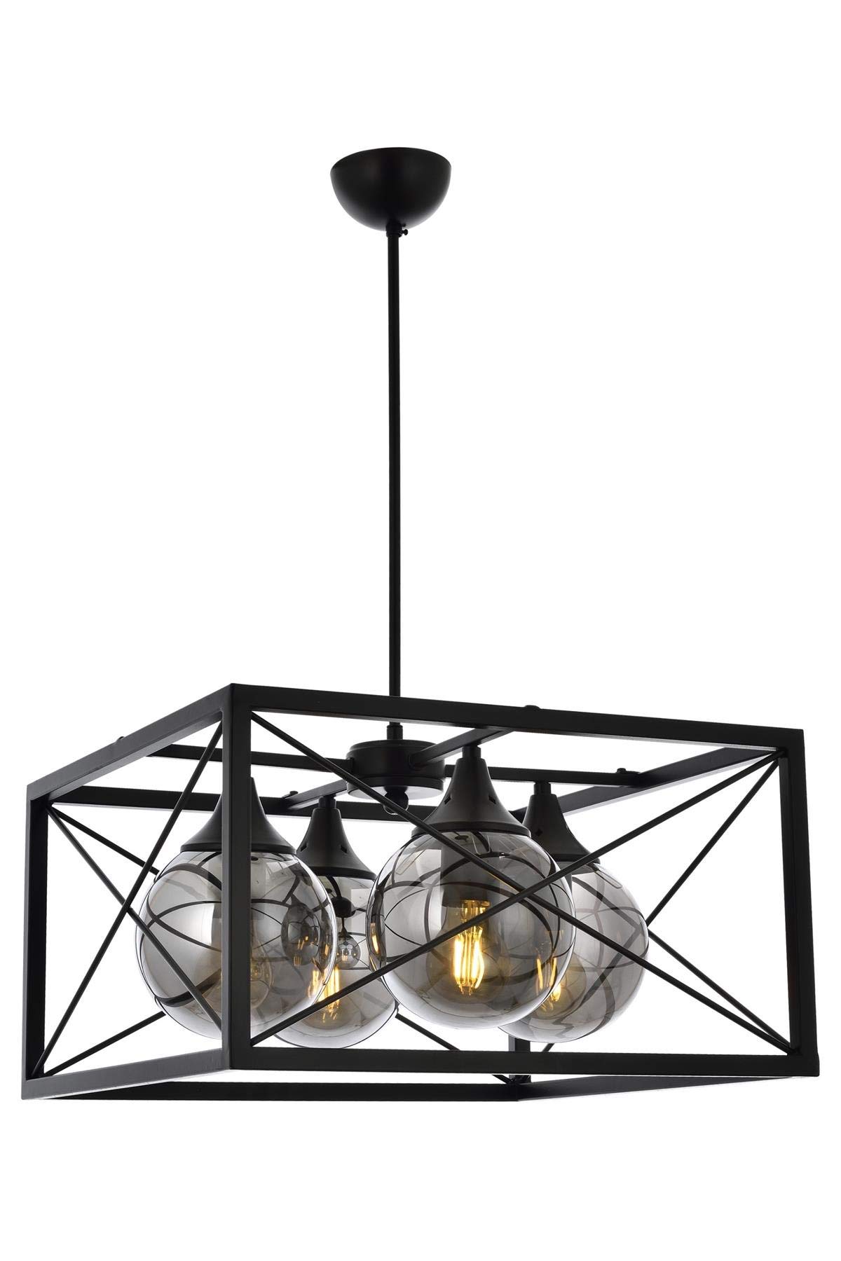 AVONNI AV-60127-4BSY Siyah Boyalı Modern Avize, E27, Metal, Cam, 45cm