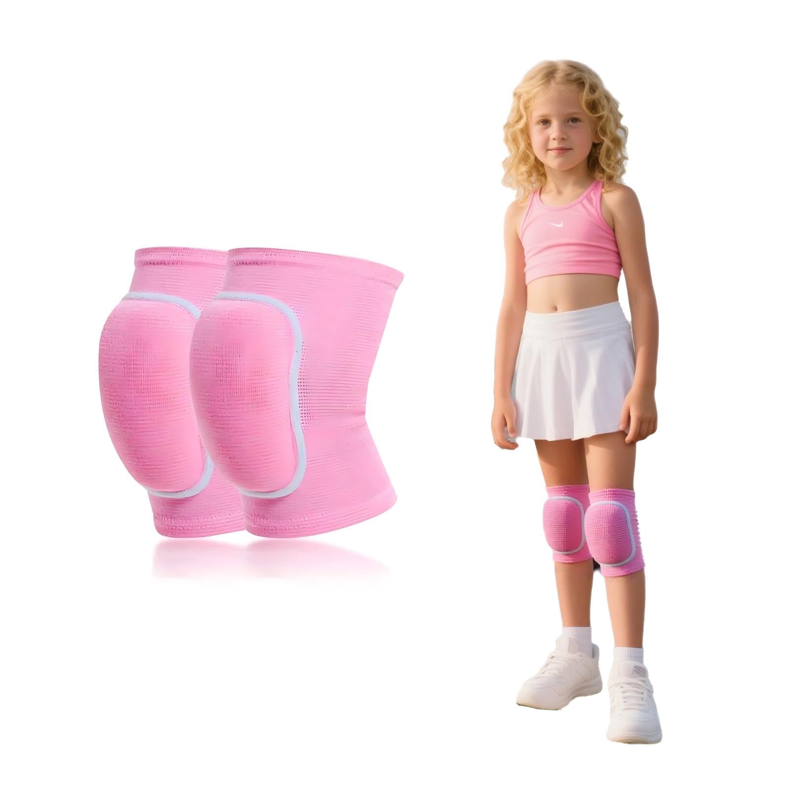 HUSHRICH Knee Pads for Kids Age 6-12 Years, Volleyball Knee Pads Thick Sponge Youth Boys Girls Anit-Slip Sport Knee Support Kneepads Brace for Volleyball Dance Yoga Running Climbing (Pink)