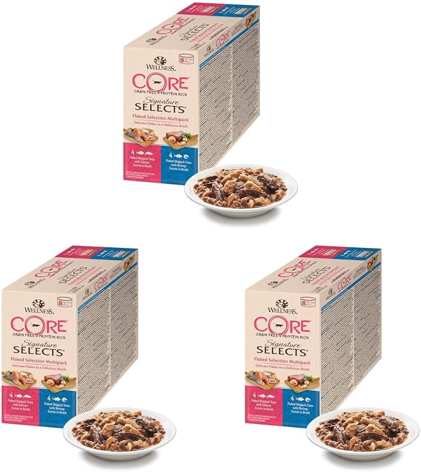 Wellness CORE Signature Selects, Wet Cat Food in Sauce, Grain Free, High Meat Content, Flaked Selection Mix, 8 x 79 g (Pack of 3)