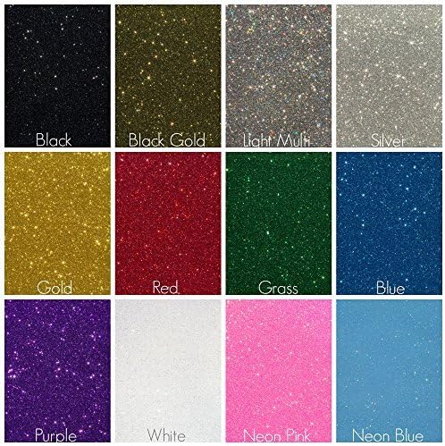 Kate's Craft Store 12 Sheets of 10"x12" Glitter Iron-on Heat Transfer Vinyl HTV (Starter Pack)