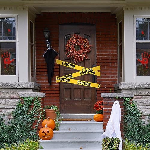 SUNYOK Halloween Tatort Dekorationen 18pcs Warnband Halloween Absperrband 1–10 Beweismarker Halloween Aufkleber Blutige Handabdrücke Fußabdrücke Schwarzer Vorhang für Halloween Party Horror Deko