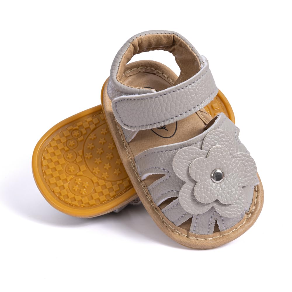 6 to 12 Months Baby Girls Anti-Slip Floral Design Hook & Loop Sandal (Grey)-BT4674-image-41