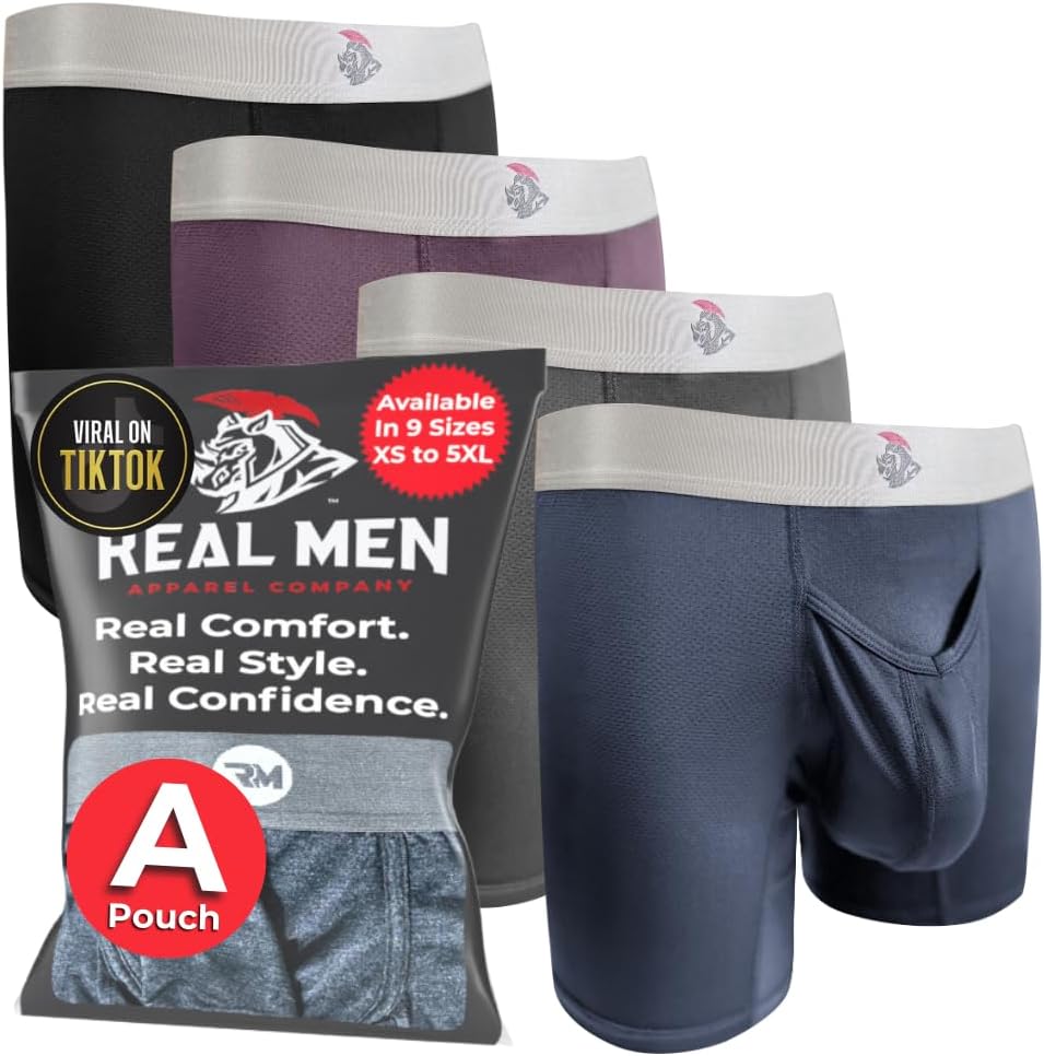 Real Men Athletic Underwear with ABCD Pouch - 1, 3 or 4 Pack with 6, 7 and 9 inch Inseam Nylon Boxer Briefs - XS to 5XL