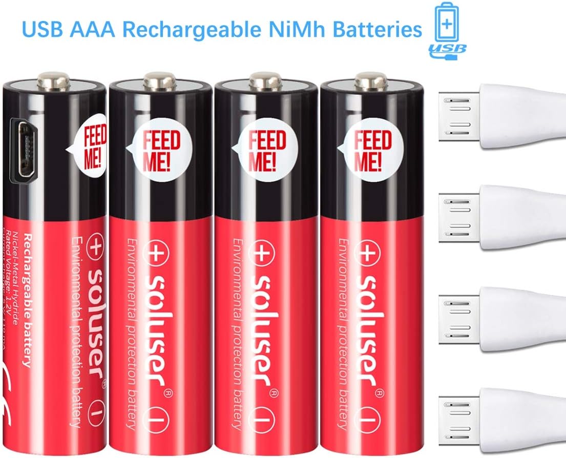 AA Rechargeable Batteries, USB Rechargeable AA Batteries 1000mAh with 4 USB Ports High Capacity 1.2V Ni-MH Recyclable Recharge Battery by USB Cable(4 Count)