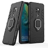 Compatible with Huawei Mate 20, Case Metal Ring Grip Kickstand Shockproof Hard Bumper Shell (Works with Magnetic Car Mount) Dual Layer Rugged Cover for Huawei Mate 20 (Black)