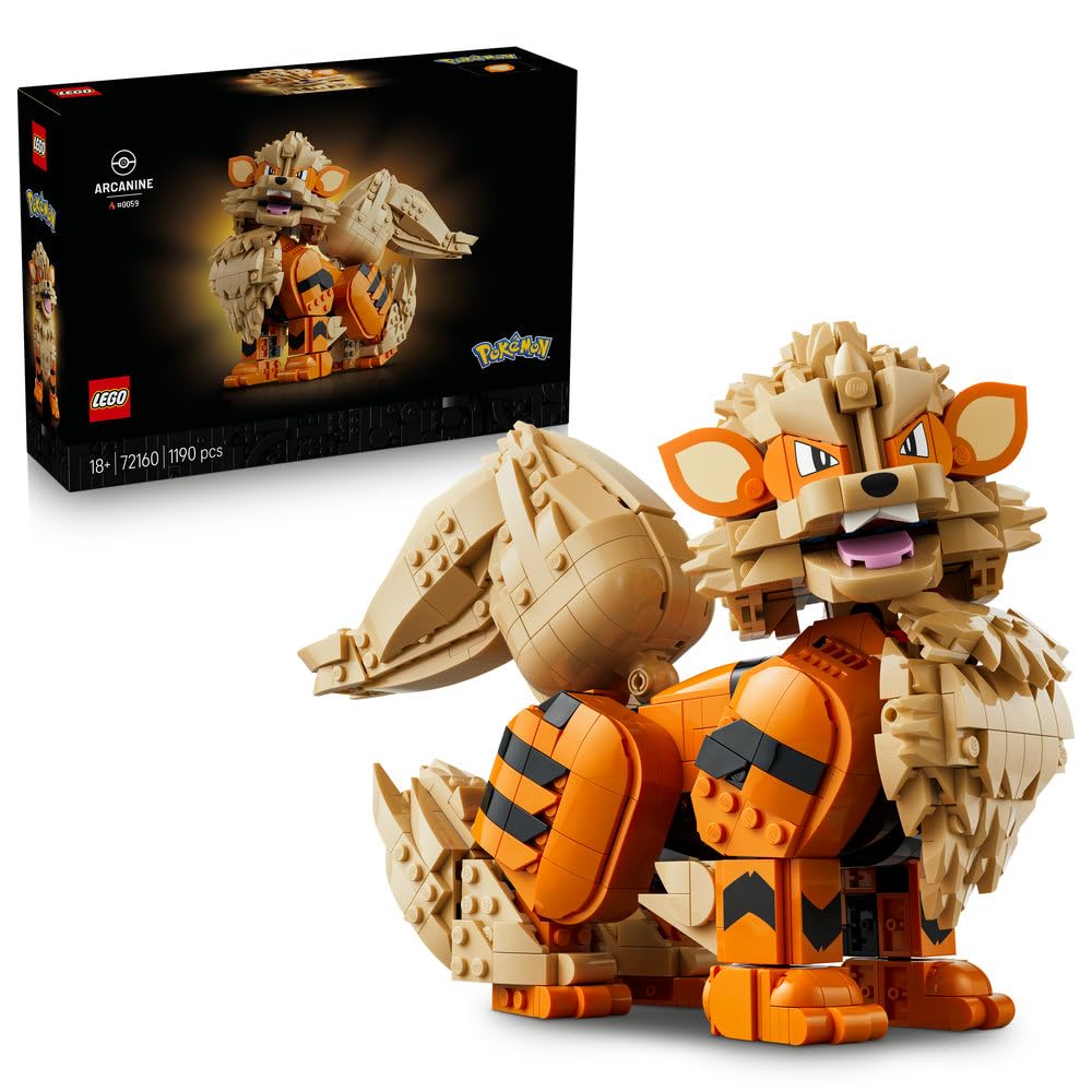 LEGO Pokémon Arcanine 72160 | Kolekcjonerska figurka Pokémona, duży zestaw klocków dla dorosłych, prezent dla fana gry, dekoracja, 1190 elementów
