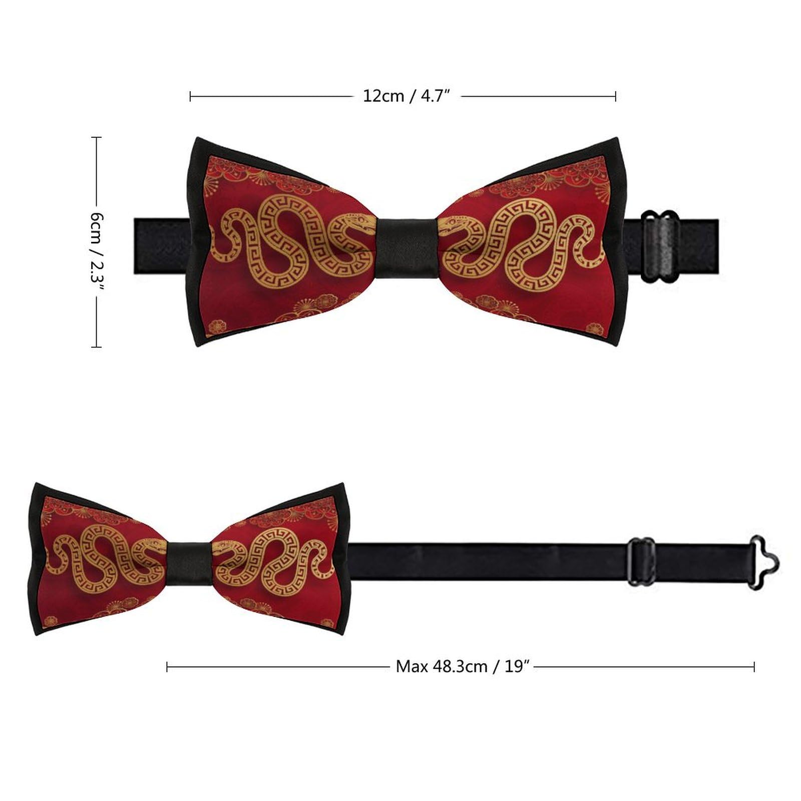 GoasNei Year Of The Snake 2025 Happy Chinese New Year 2025 Bow Tie for Men Adjustable Necktie Funny Tie Neck Ties for Weddings Party