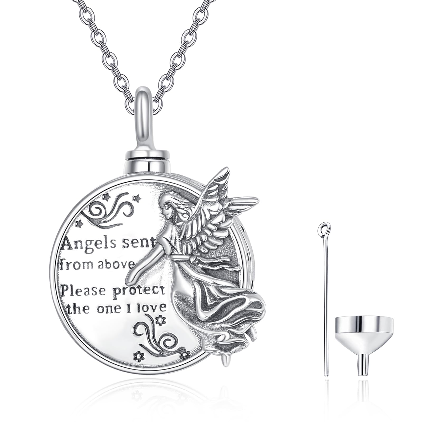 TANGPOET Collana con urna per cenere, con urna e angelo custode, in argento Sterling 925, per donne, Argento sterling