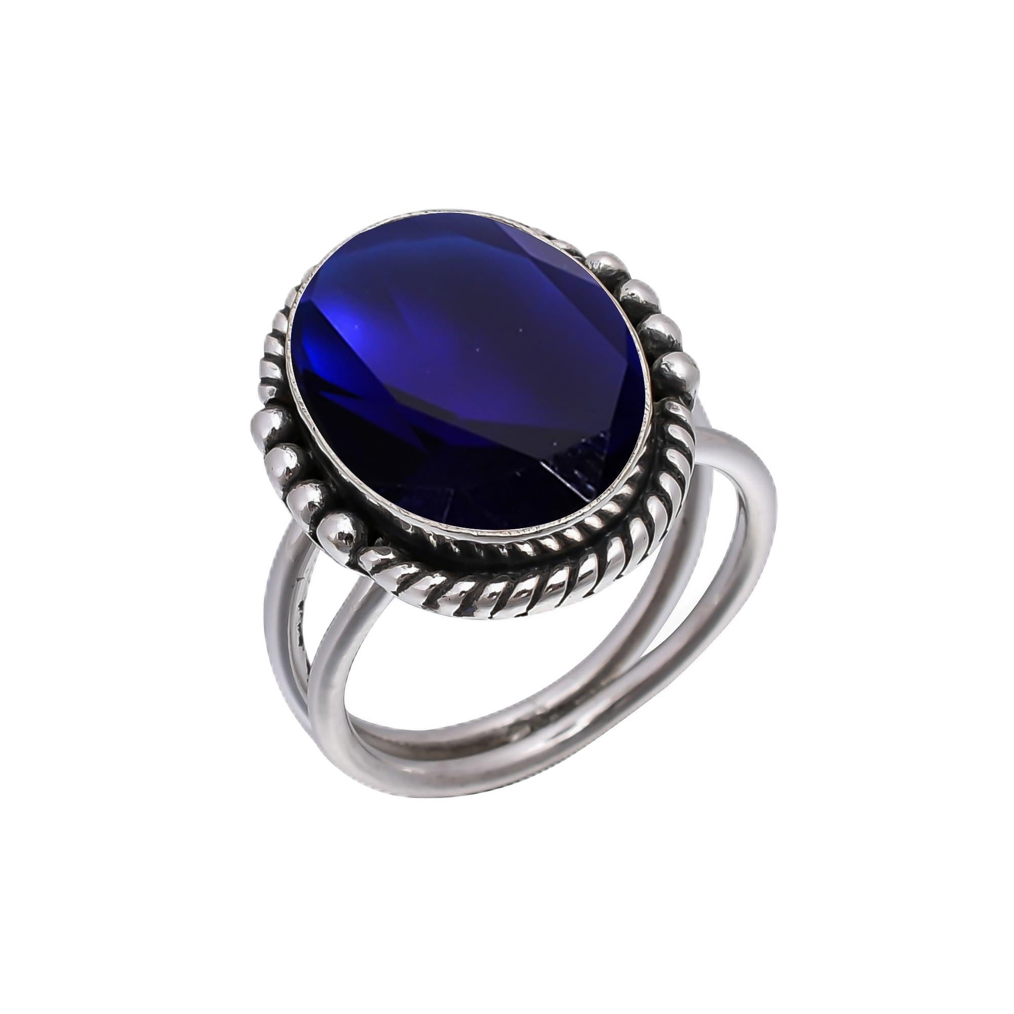 MINSA JEWELRY Blue Sapphire 925 Sterling Silver Ring, Adjustable Ring, Silver Jewelry Ring, Blue Ring, Oval Ring, Dainty Ring, Handmade Ring, Gemstone Ring, Gift Fo V5261-R2147-38|5