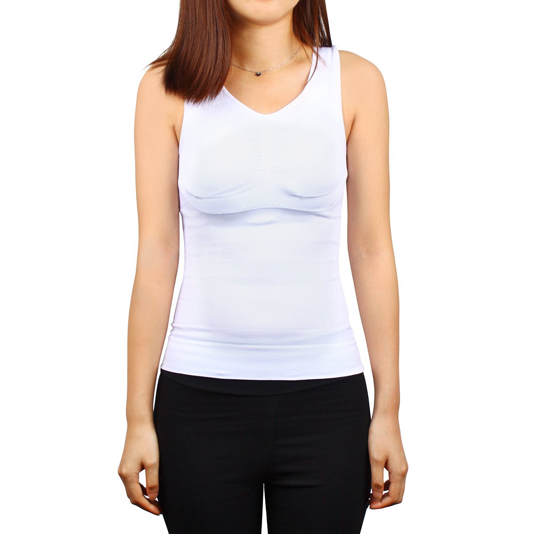 Andux Women Tank Top Shape Wear with Removable Pads Camisole SS-W05 White