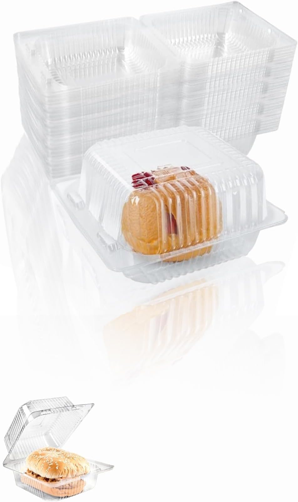 Plastic Takeout Containers - 100 Pcs, Clear Disposable Clamshell Dessert Container with Lid, 5x4.7x2.8 in, Ideal for Salads, Pasta, and Sandwiches