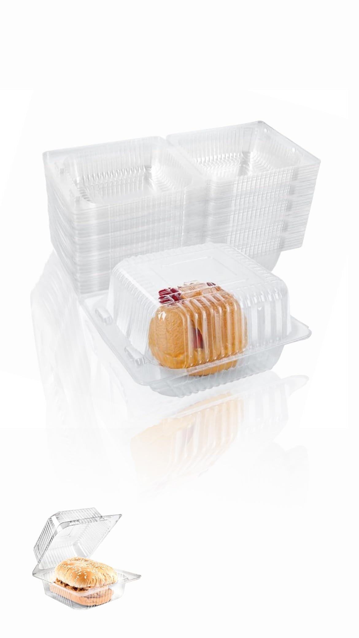Plastic Takeout Containers - 100 Pcs, Clear Disposable Clamshell Dessert Container with Lid, 5x4.7x2.8 in, Ideal for Salads, Pasta, and Sandwiches