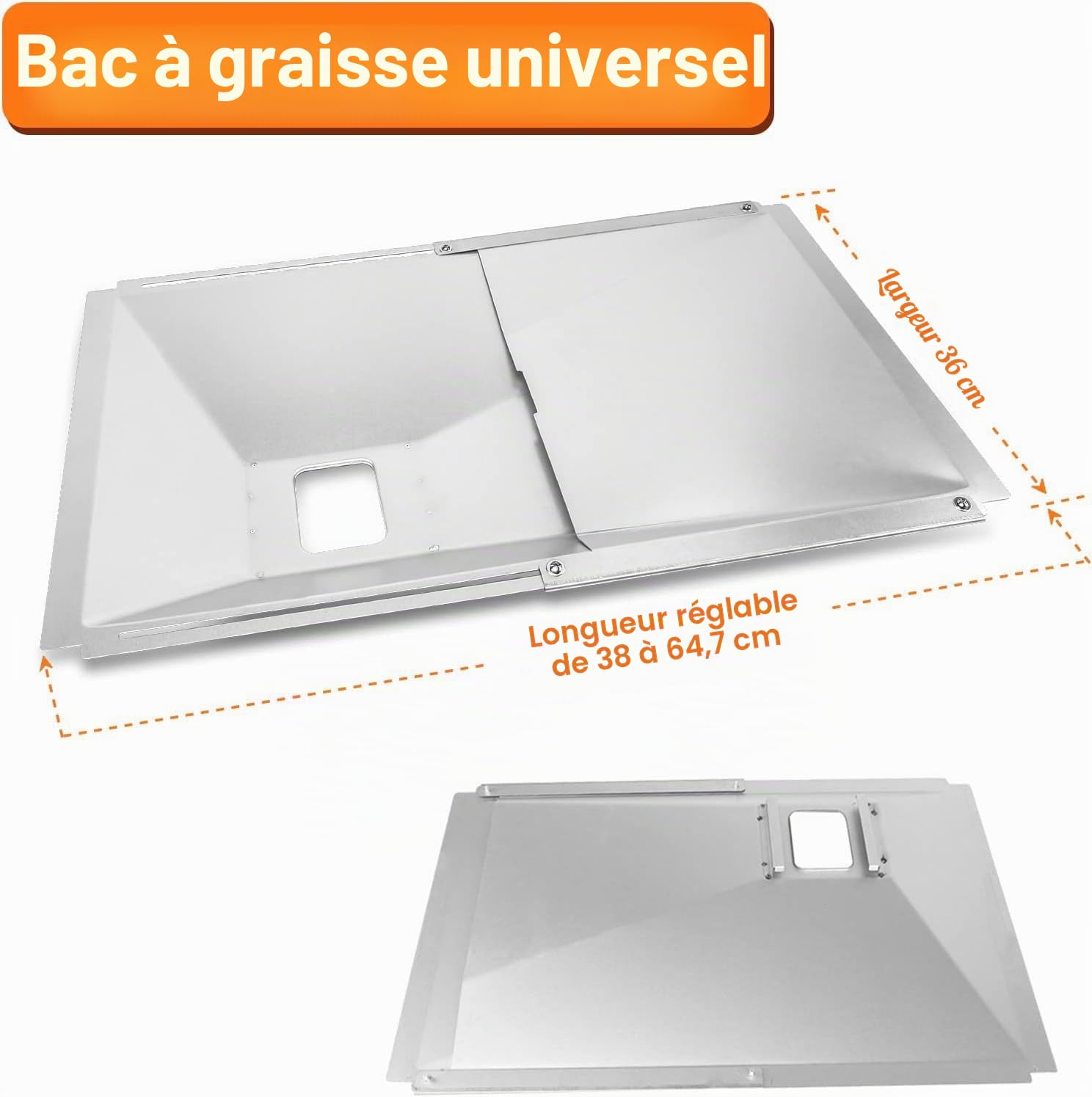 GFTIME Bac à Graisse Universel avec bac de récupération de 38 cm à 65 cm, égouttoir réglable pour Charbroil 2/3/4 brûleurs Barbecue à gaz, Dyna Glo, Nexgrill, Kenmore, Uniflame et Plus Encore