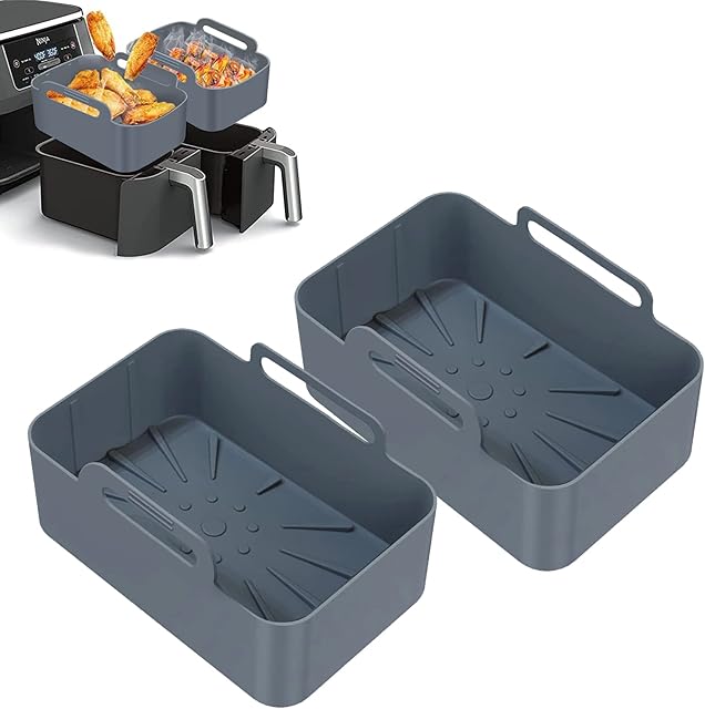 2023 Upgraded 2PCS Silicone Liners for Ninjas Dual Air Fryer AF300UK, AF400UK & Tower T17088, Silicone Air Fryer Liners Basket, Ninja Dual Air Fryer Accessories (Grey)