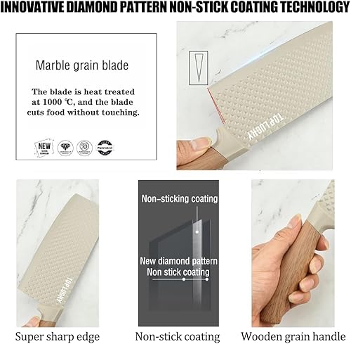 Miniatura 5 de Juego de cuchillos de cocina de 6 piezas color caqui para el hogar, juego de cuchillos de chef afilados de acero inoxidable antiadherentes con