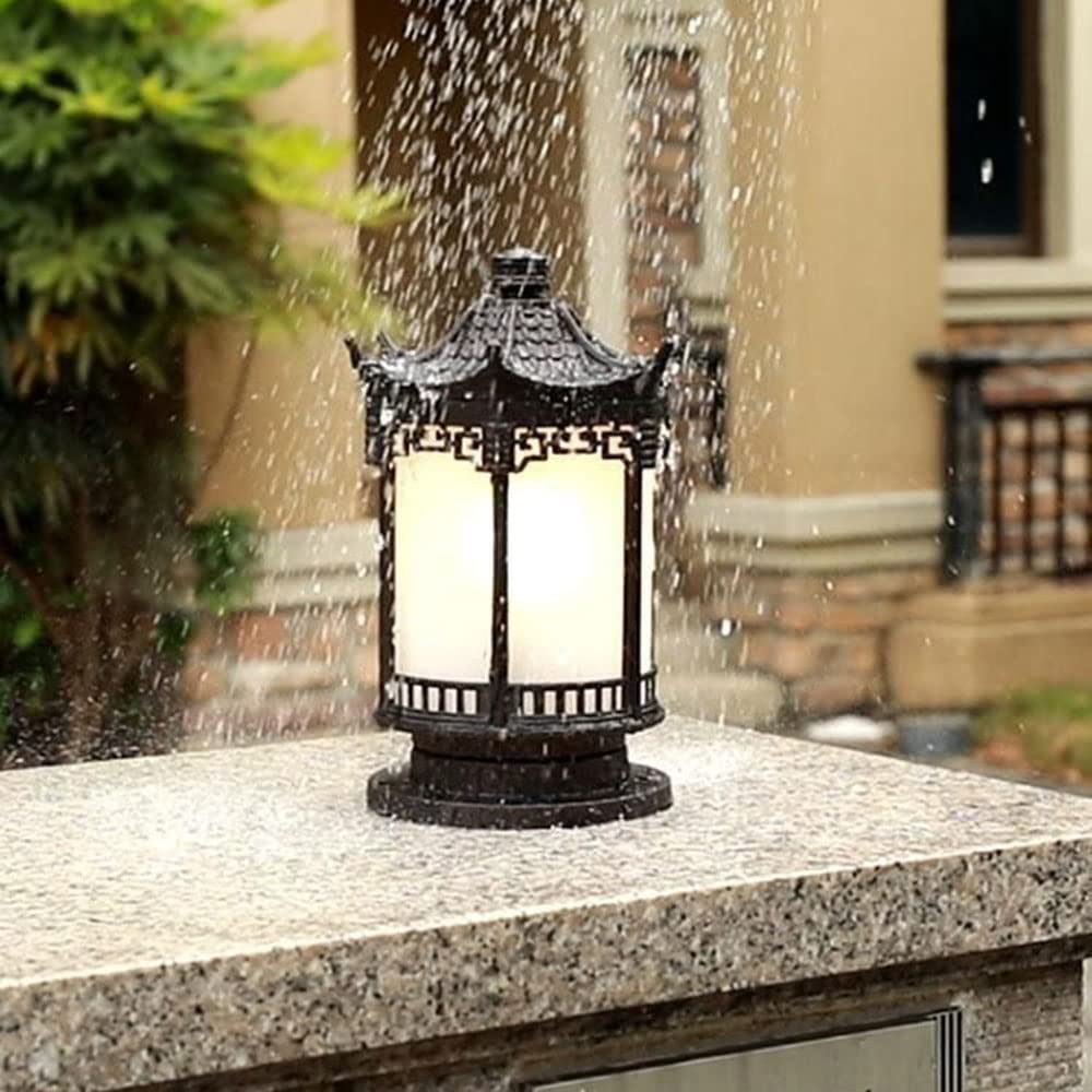 RCIDOS Klasyczny Tradycyjny Słupek Oświetleniowy Wodoodporny Akrylowy Klosz Lampy Zewnętrzna Aluminiowa Czarna Lampa Słupkowa Oświetlenie Ogrodowe Villa Lampy Przeciwdeszczowe do Oświetlenia Zewnętrzn