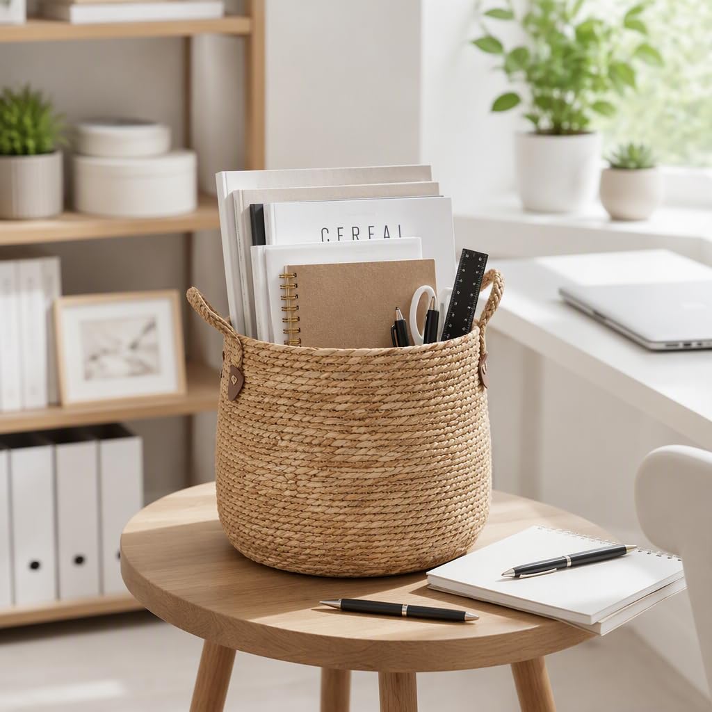 Cestino portavaso in rattan naturale intrecciato con rivestimento in plastica, coprivaso decorativo da 22 cm per piante da interno, arredamento boho.