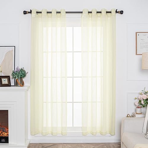 FY FIBER HOUSE Sheer Curtains 84 Inches Long 2 Panels Grommet Semi Sheer Voile Curtain Panels for Bedroom Living Room Set of 2 Cream Beige