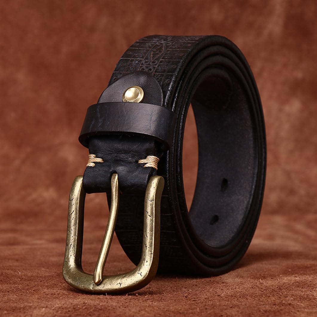 Western Blumengravur Gürtel Aus Rindsleder Breite 3.8cm Dick 5.5mm Handgemachter Mattierter Prägung Ledergürtel Mit Goldschnalle Für Damen Und Herren(105cm/41, Black)