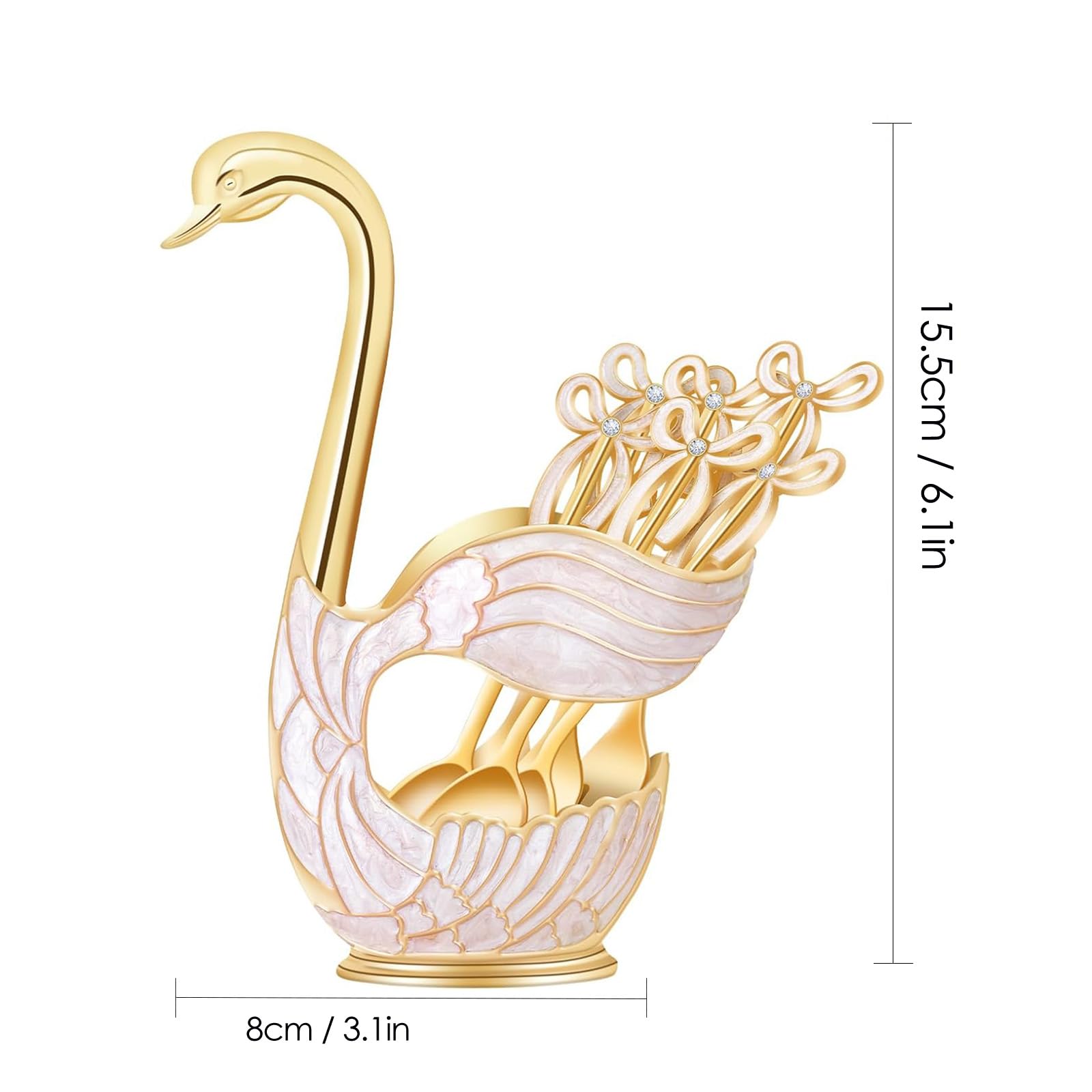 Juego de cucharas de postre de café, cuchara de soporte de base de cisne, juego de 6 cucharas de postre, para café, frutas, postres, exquisito juego de cucharas pequeñas, regalo para