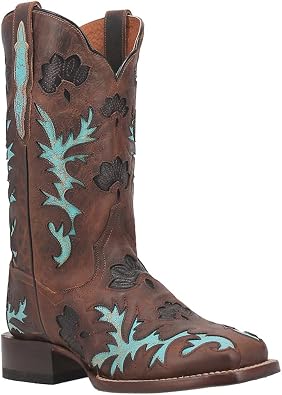 Dan Post Womens Tamarind Tooled-Inlay Square Toe Casual Boots Mid Calf Low Heel 1-2 - Brown