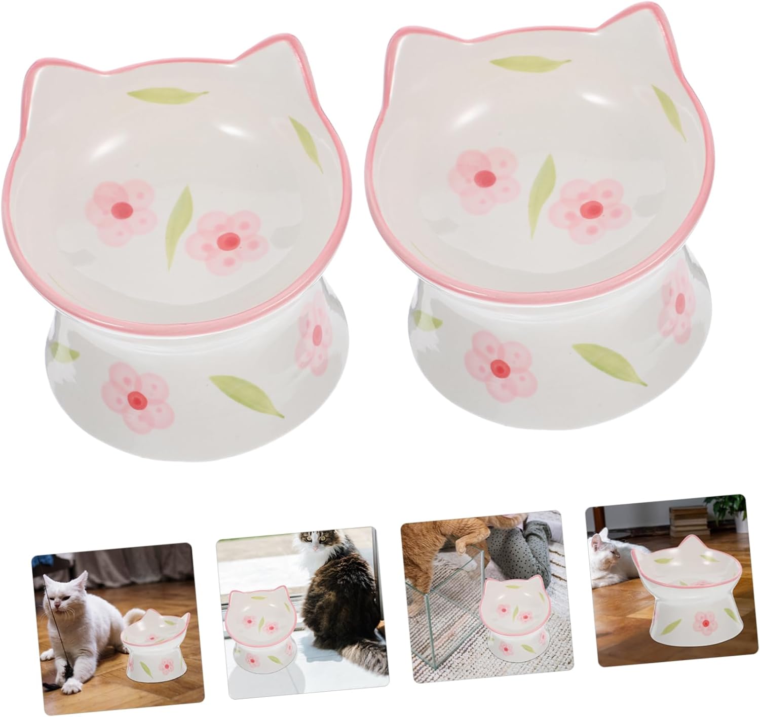 2pcs Elevated Cat Bowl for Food and Water Capacity Food Feeder Pet Supplies Cat Neck Protection Bowl