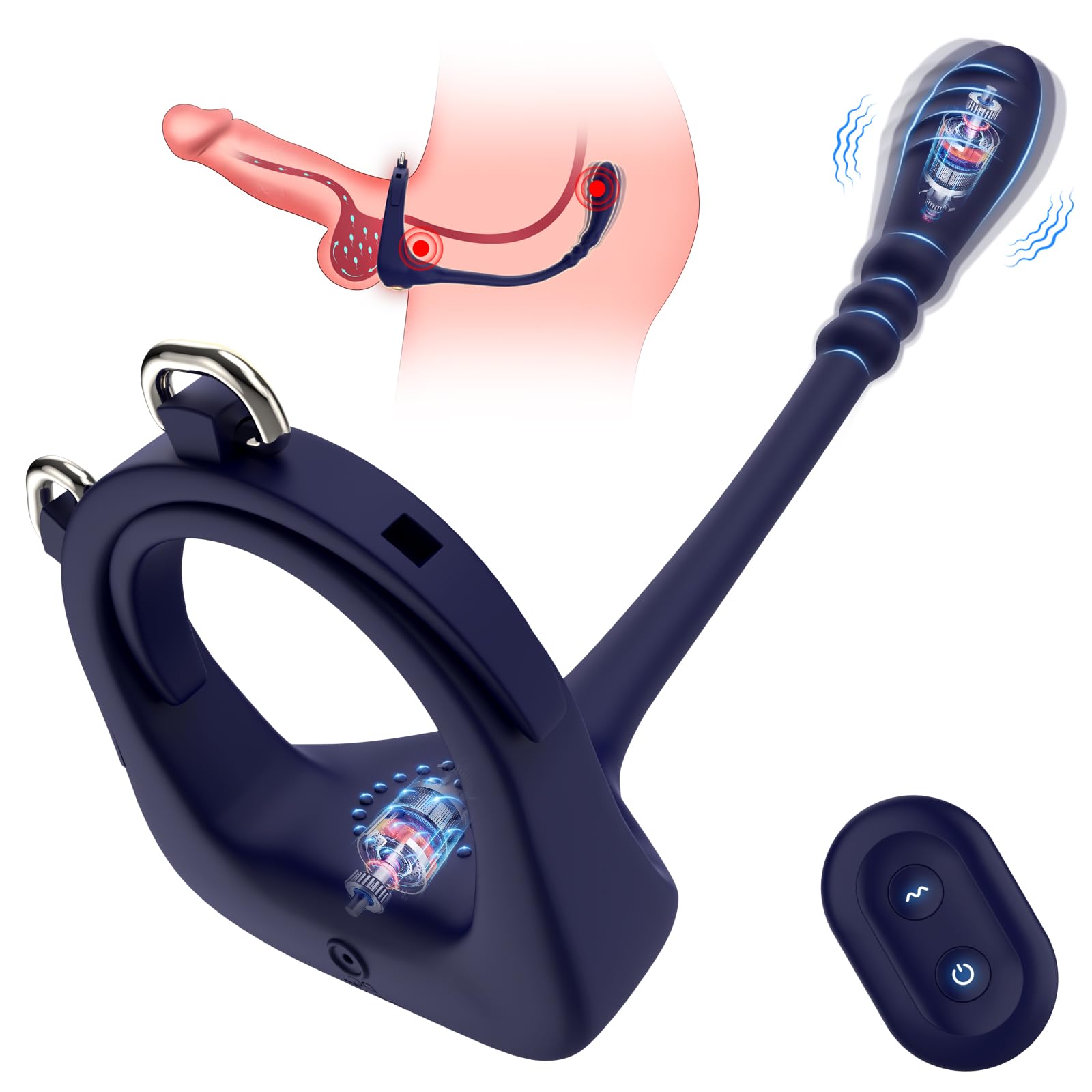 Male Prostate Massager Anal Beads Butt Plug Cock Ring,G Spot Vibrator Sex Toy for Couple Clitoral Stimulation,Vibrating Penis Ring Anal Vibrators Adult Toys with Adjustable Buckle for Men Pleasure