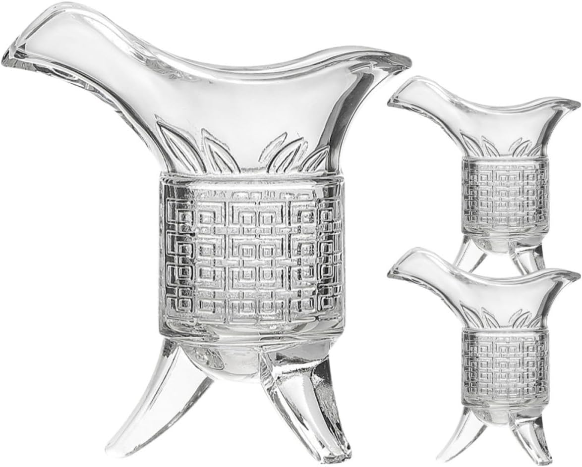Vintage Style Emperor Wine Glass Set – 3pcs Glassware Including 10ml Mini Shot Cups and 120ml Wine Decanter – Retro Household Glass Drinkware for Traditional Chinese Spirits