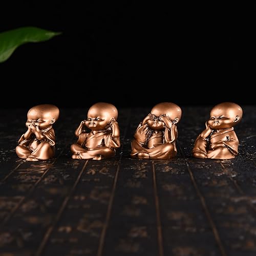 Miniatura 4 de BRABUD TQGJBS233 - Juego de 4 figuras de monjes de resina Hear No Evil See No Evil Speak No Evil TQGJBS233
