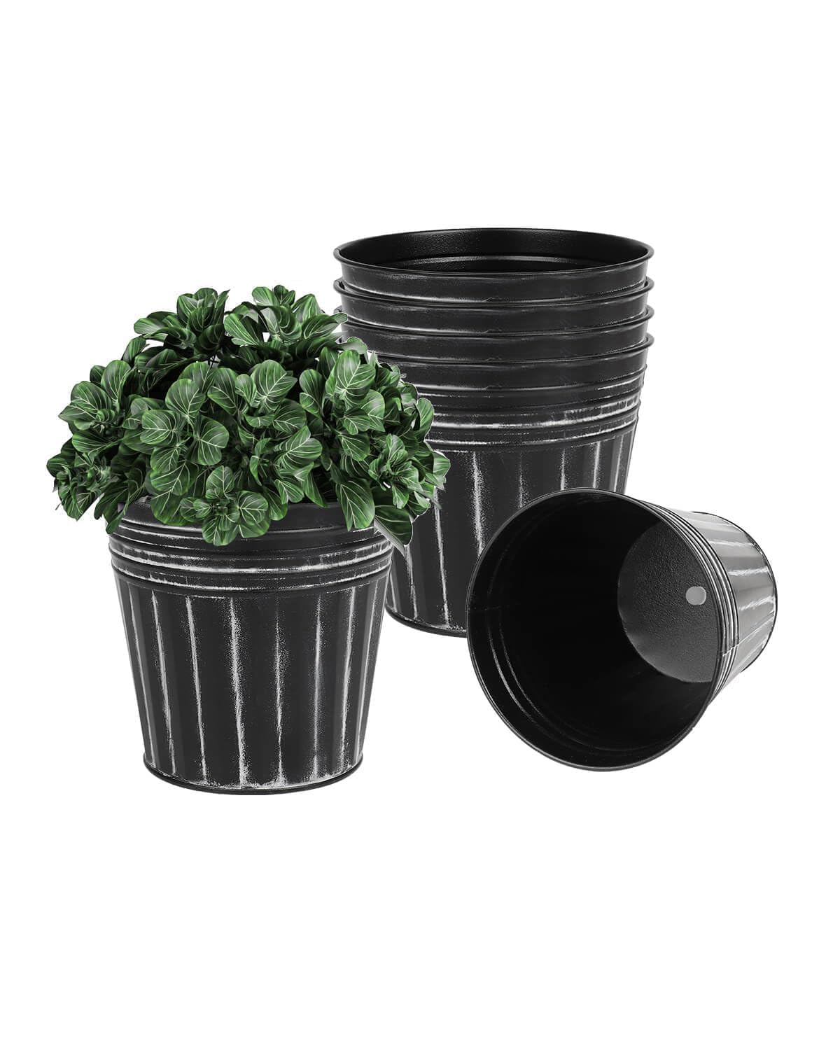 Pots en métal galvanisé vensovo lot de 6 avec drainage pour plantes et fleurs style vintage