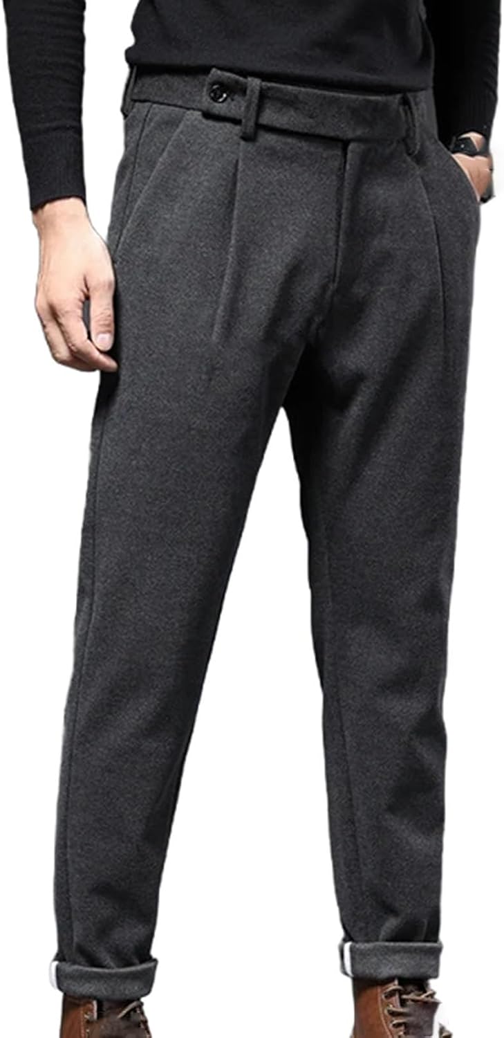 Mens Spring Worsted Suit Pants Thick Business Khaki Woolen Straight Korean Formal Trousers Oversized