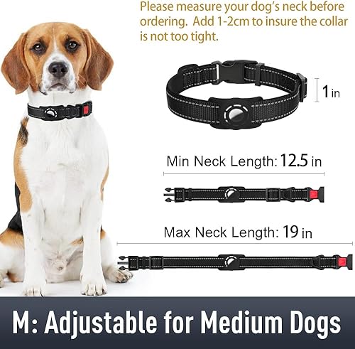 Miniatura 6 de Erbine Collar Airtag para perros medianos, collares reflectantes para perros con soporte AirTag, acolchado suave y hebilla de bloqueo de seguridad,