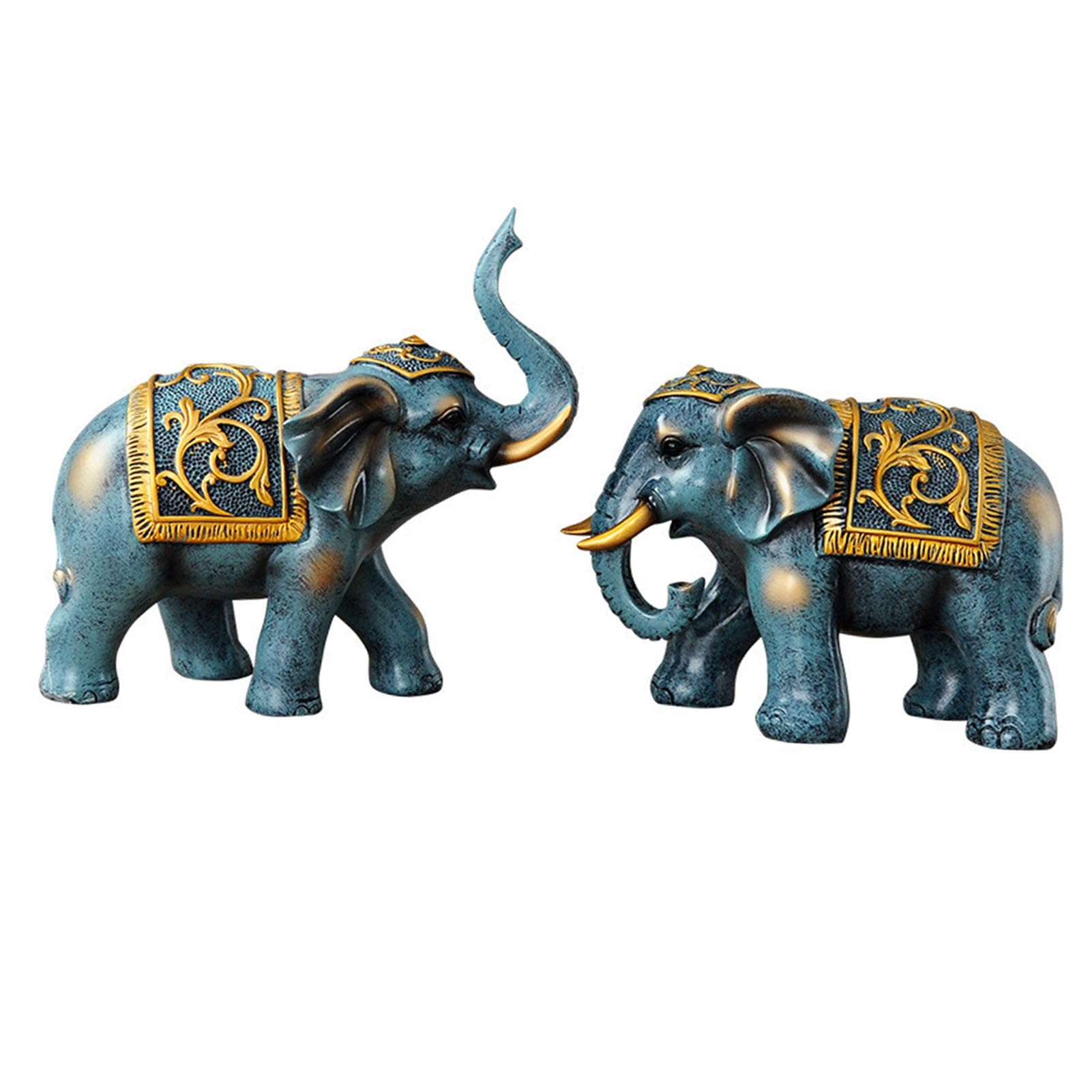 1 coppia di elefanti in resina innovativa, ornamento invitante ricchezza e mantenimento aziendale elefante statua per ufficio soggiorno (blu)