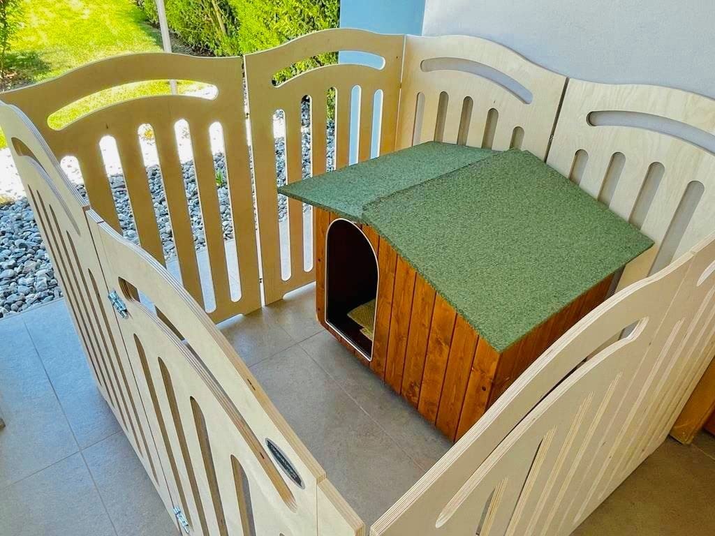 Arredo Recinto Modulare per Cani Cuccioli Conigli Gatti Animali Domestici in Legno Spessore mm12 Interno e Esterno Fatti per durare (3 Moduli cm 75xh75 con Cencelletto)