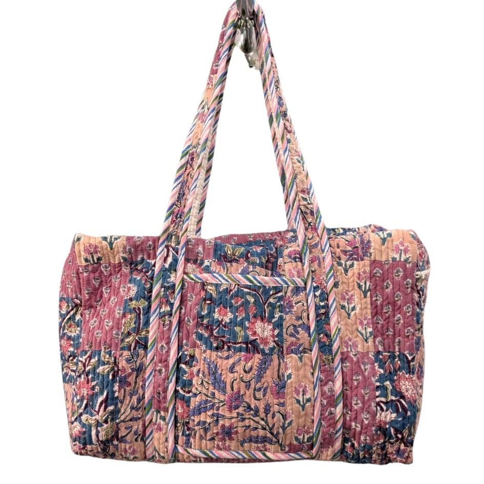 Quilted Tote Shoulder Patch Bag Cotton Handprint Floral Eco friendly Sustainable bag, Yoga Shopping Beach Artist Boho Weekend bag