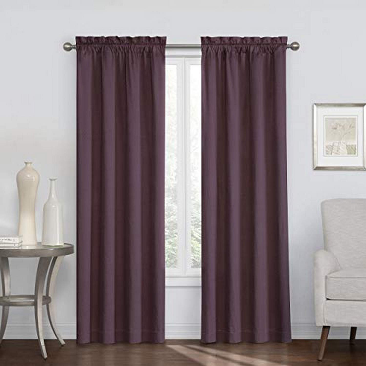 Eclipse Canova 42" x 63" Rod Pocket Single Panel Privacy Window Treatment Living Room, Plum