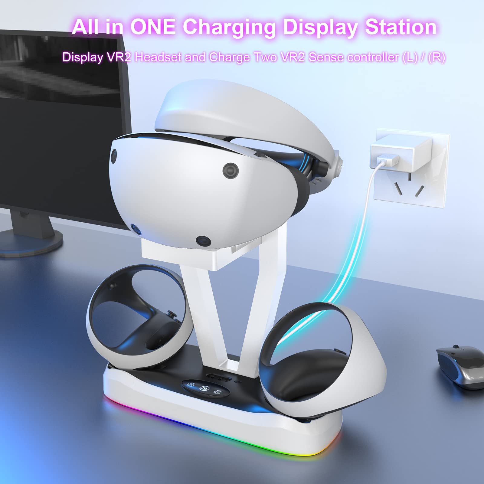For Oculus Quest 2 VR Multifunctional Controller Charging Station, Multifunctional Cooling Base, Dual Charger Docking Station for Oculus Quest 2 VR Holder (White, Oculus Quest 2) JYS-OC006