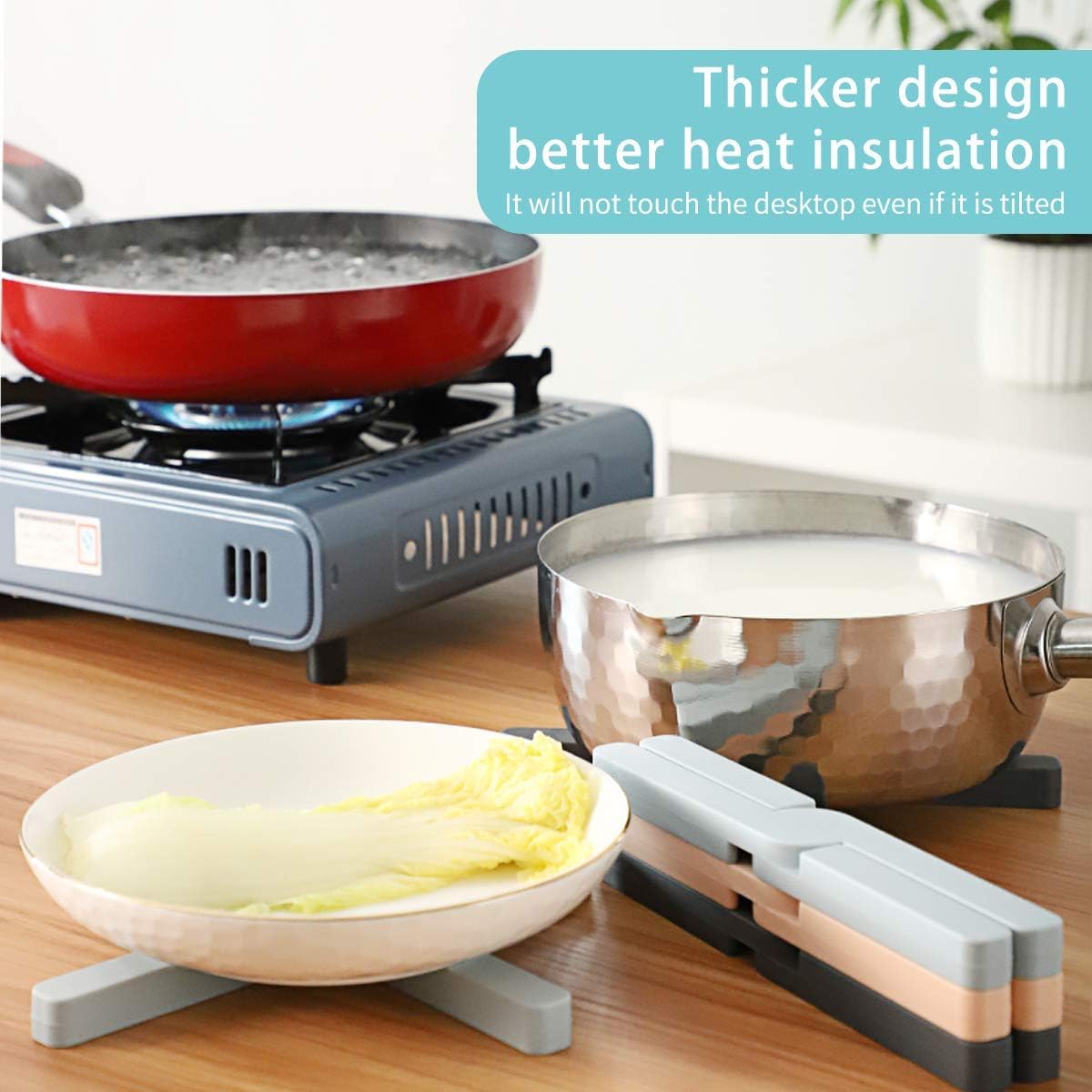 3 Pack Heat-Resistant Foldable Silicone Trivets,Folding Trivet for Hot Pots and Pans,Non-Slip,Space-Saving,Easy to Clean