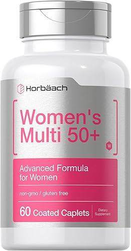 Horbäach Multivitamínico 50 Plus para mujer 60 cápsulas recubiertas Fórmula avanzada de vitaminas Suplemento sin OMG y sin gluten