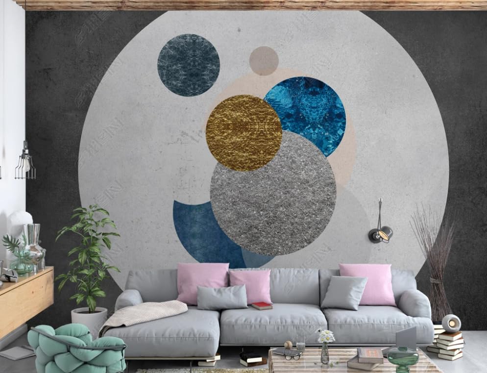 Papier peint intissé géométrique abstrait grand format pour décorer un mur de salon