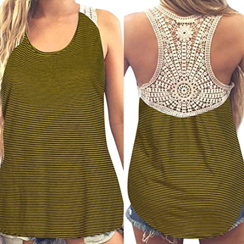 Gillberry Women Summer Lace Vest Top Short Sleeve Blouse Casual Tank Top T-Shirt (Khaki, S)