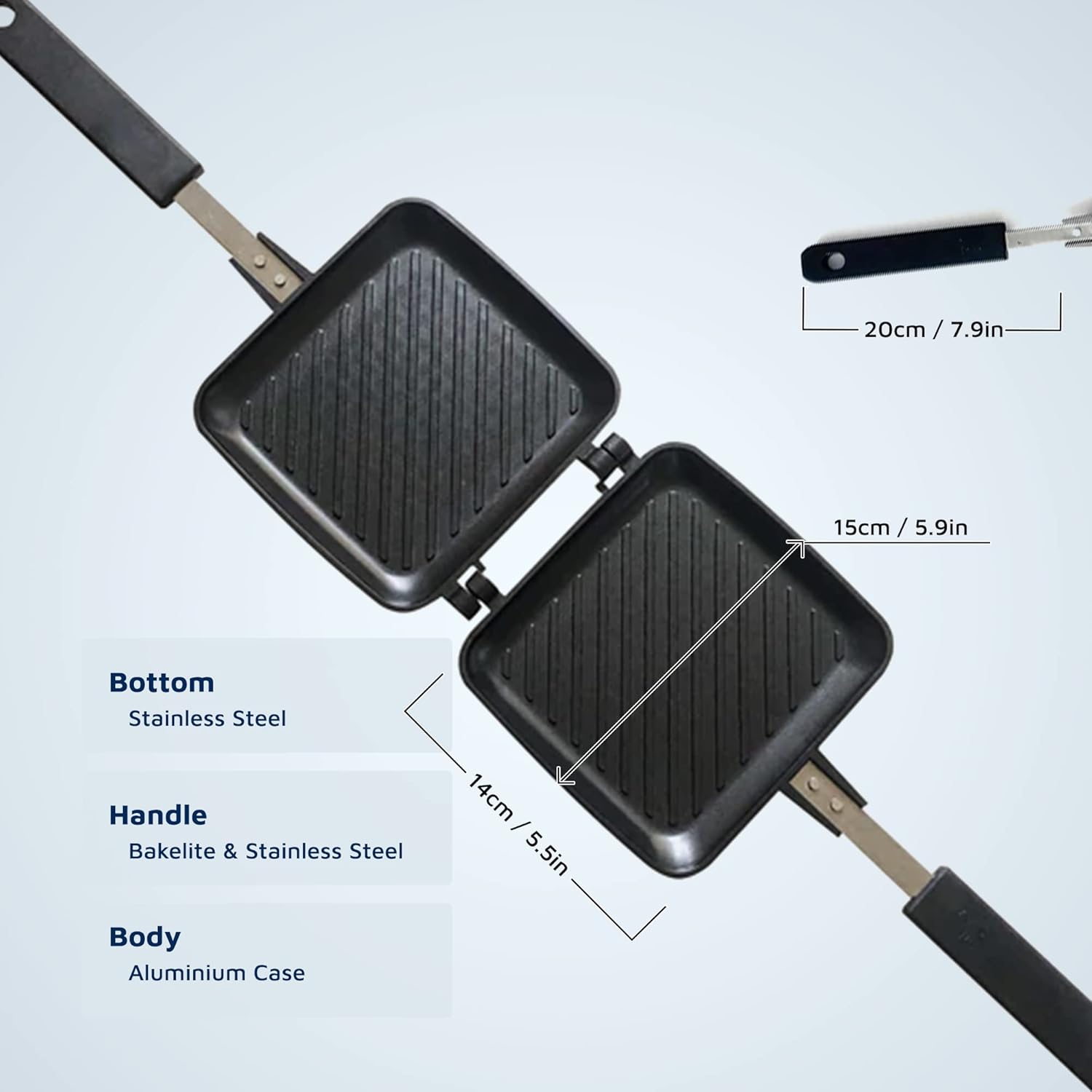 Jean-Patrique Stovetop Panini Grill Press Sandwich Maker, Black – Ceramic Nonstick Grilled Cheese Maker with Handles - Indoor & Outdoor Double-sided Sandwich Toaster