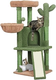 Topeakmart 42â€³ H Cactus Cat Tree, Cute Cat Tower w/Scratching Posts, Indoor Cat Furniture Cat Activity Center Play House w/Platform, Condo, Basket & Hanging Ball