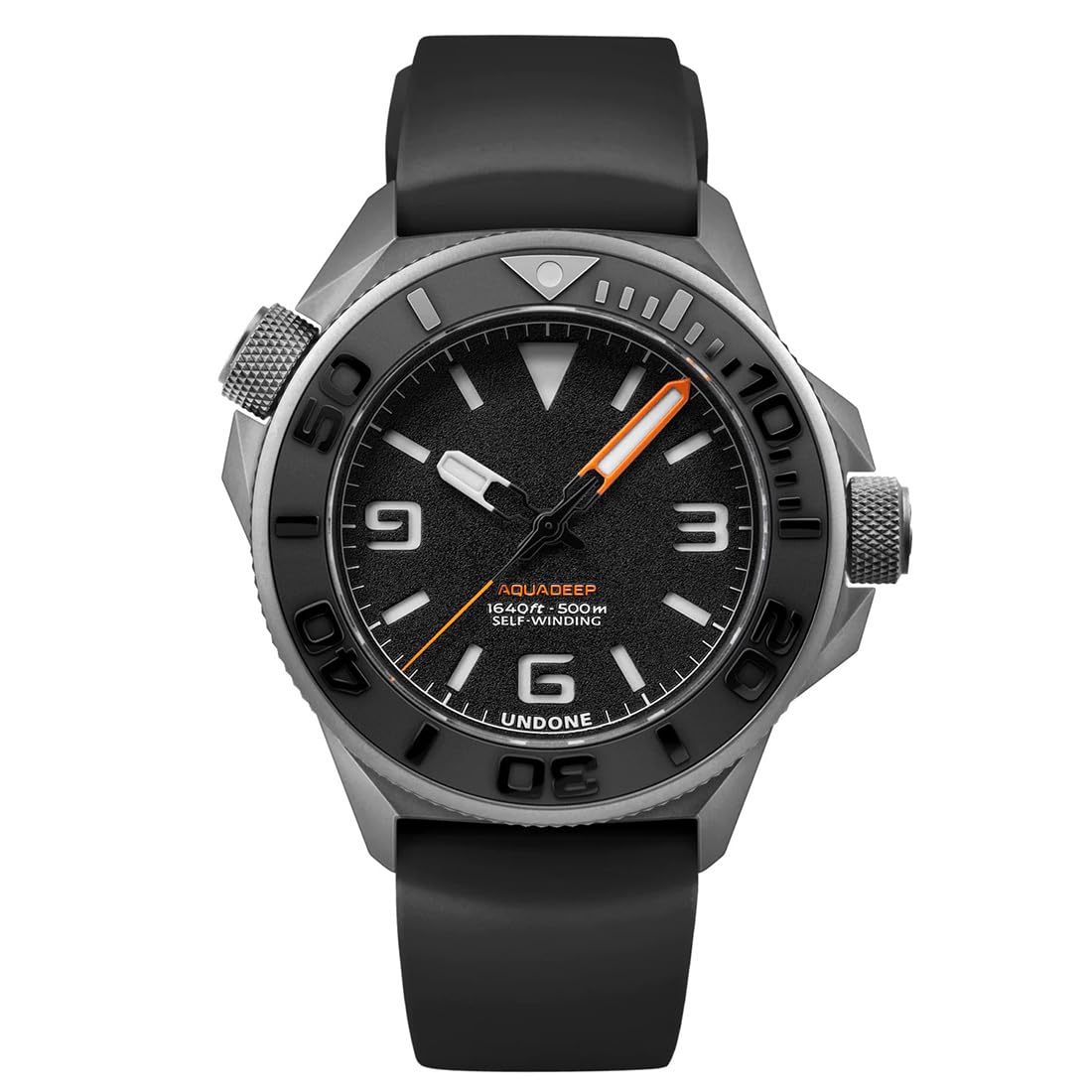 Reloj Undone AQUADEEP SIGNAL automático de titanio con correa de silicona, gris y negro, con cristal de zafiro para hombre, deportivo