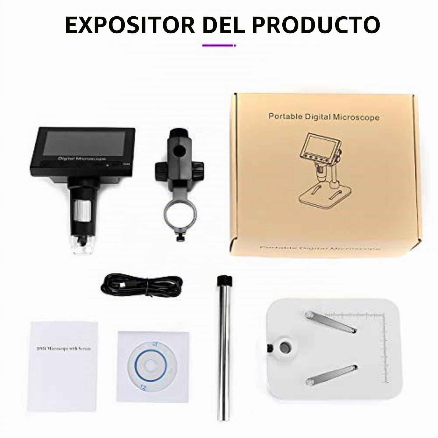WADEO Microscopio Digital LCD de 4,3 Microscopio Portátil con Vista de PC 1000X, Incluye Tarjeta de 32 GB, con 8 LED y Soporte metálico, Compatible con MacOS y Windows, para Trabajos Reparaciones